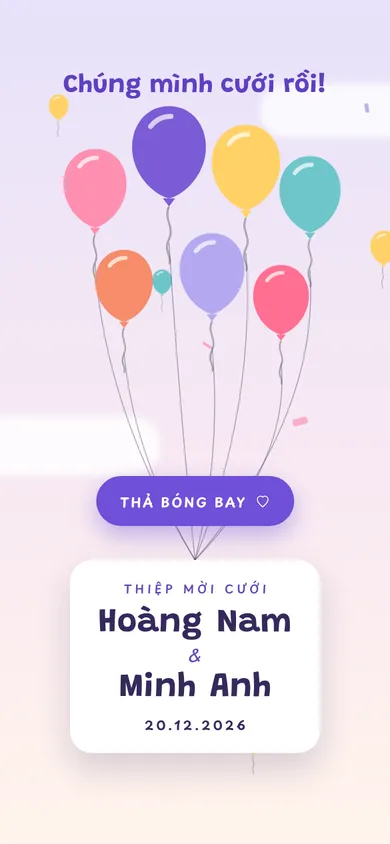 Bìa mẫu thiệp Bong Bóng: chùm bóng bay đưa thiệp lên