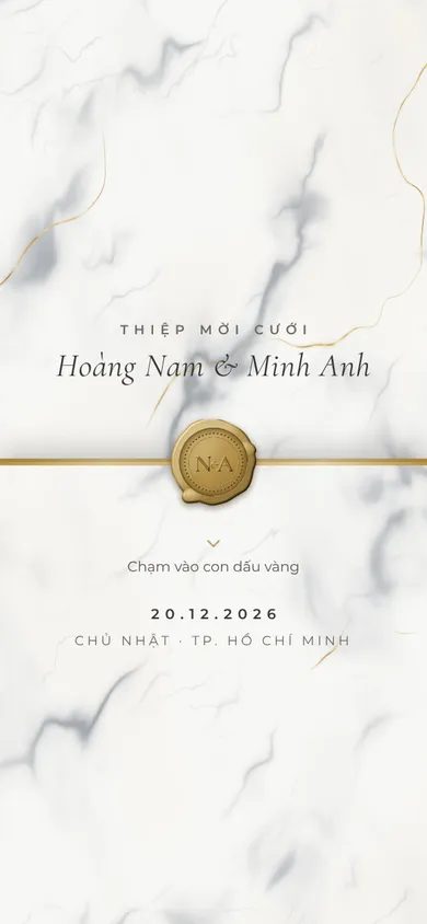 Bìa mẫu thiệp Cẩm Thạch: phiến đá tách đôi theo chỉ vàng