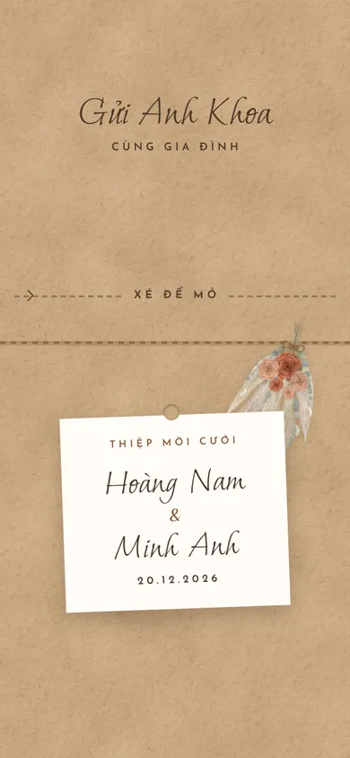 Bìa mẫu thiệp Đồng Nội: xé phong bì giấy kraft