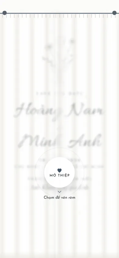Bìa mẫu thiệp Hạ Trắng: rèm voan vén mở