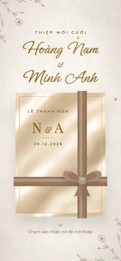 Bìa mẫu thiệp Lụa Be: thiệp buộc nơ satin