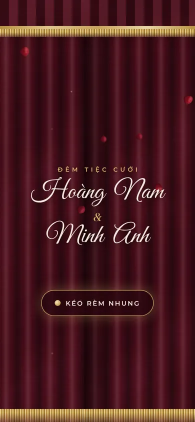 Bìa mẫu thiệp Nhung Đỏ Rượu: rèm nhung nhà hát kéo mở
