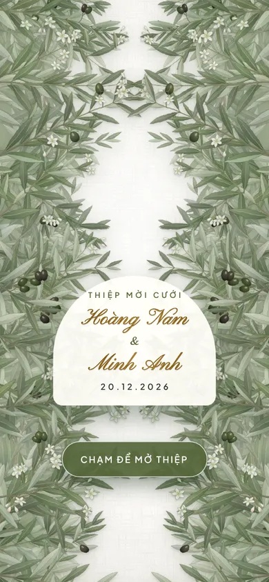 Bìa mẫu thiệp Vườn Ô Liu: tán ô liu rẽ đôi